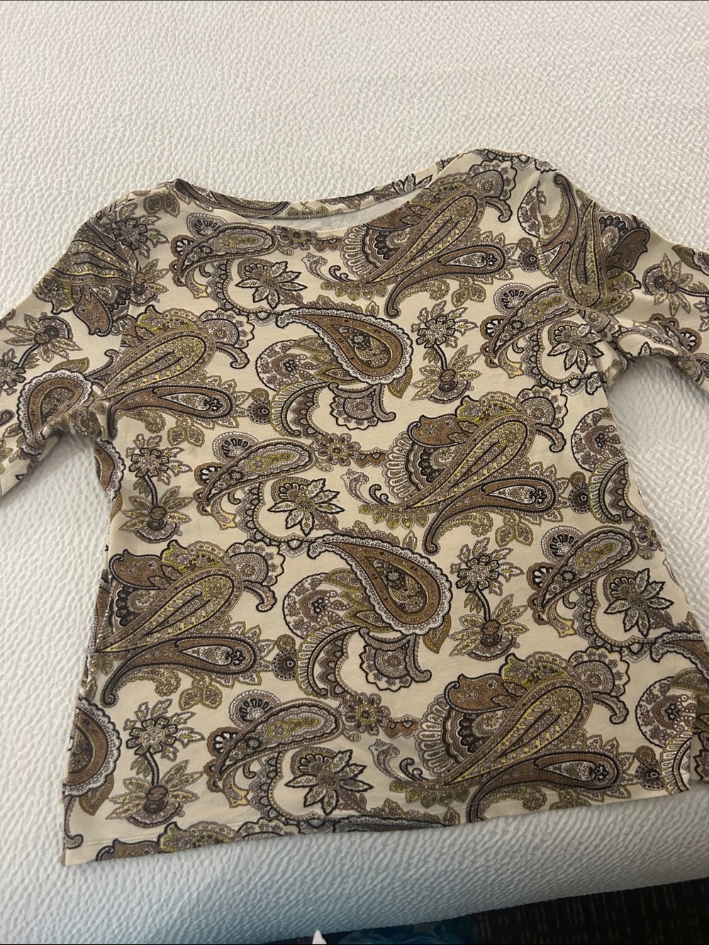 VPaisley Print Long Sleeve Top in Cream and Brown